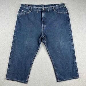 Wrangler Mens Relaxed Fit Dark Wash Denim Jean Size 46x32 Worn Work Rodeo Cowboy